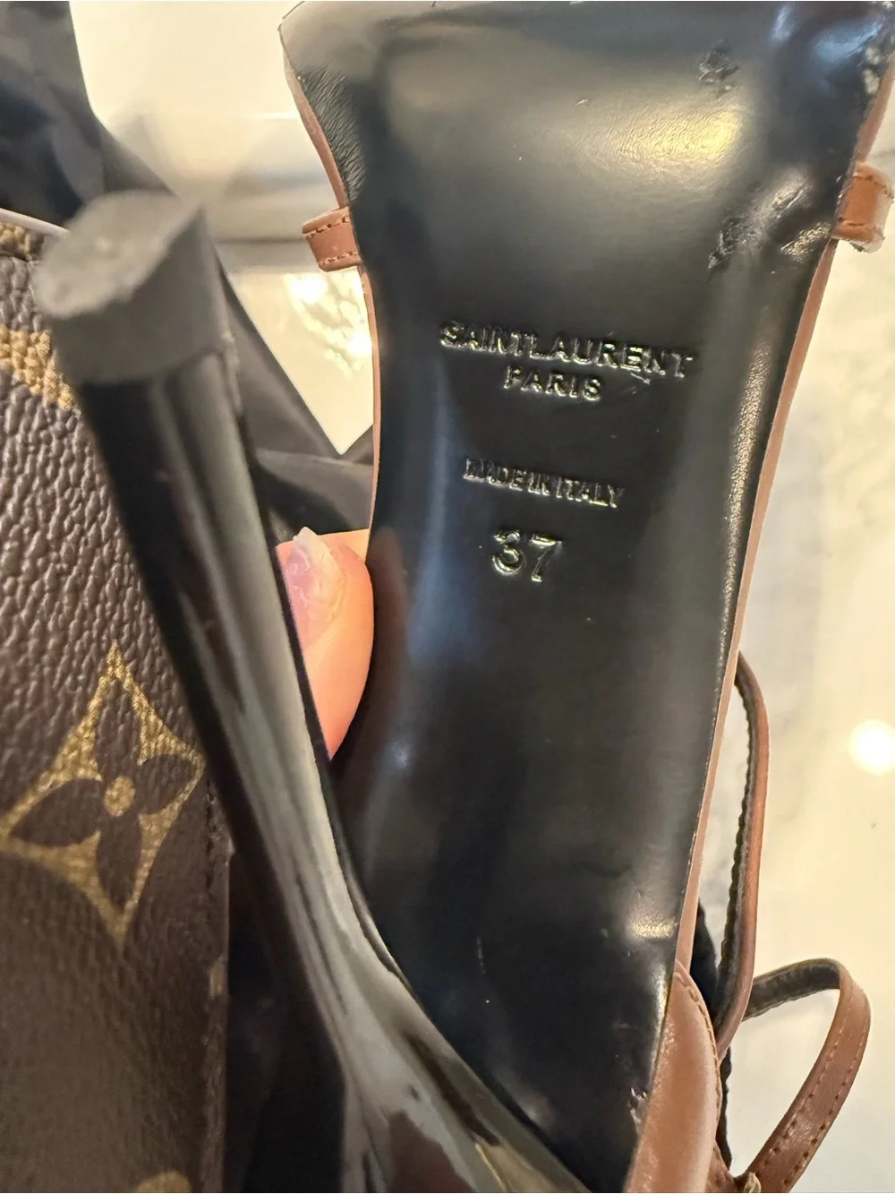 Saint Laurent Metallic Brown YSL Logo Strappy High Heels